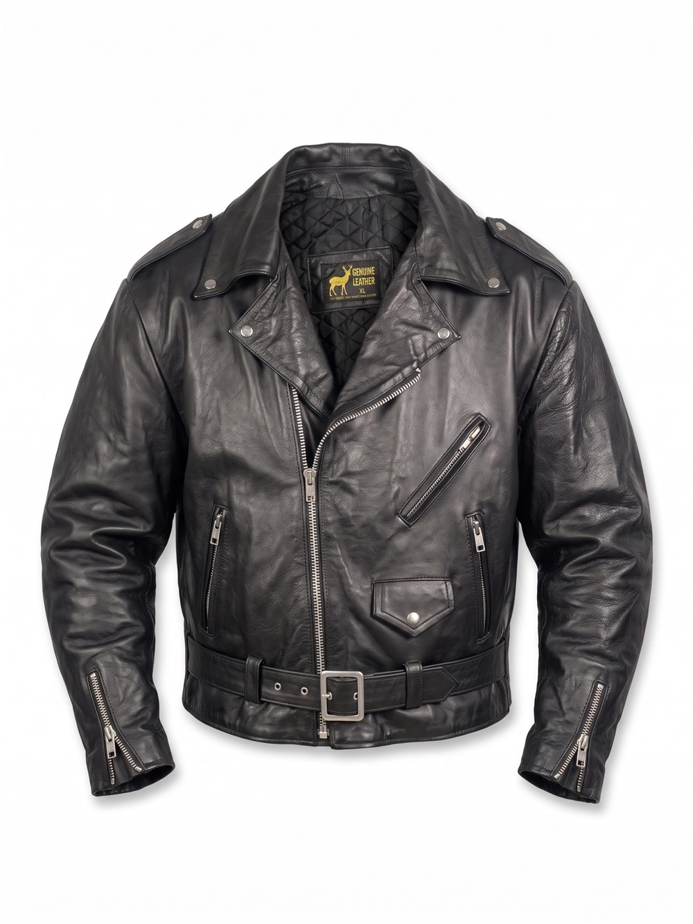 Black Biker Jacket - Classic Men's Motorcycle Coat